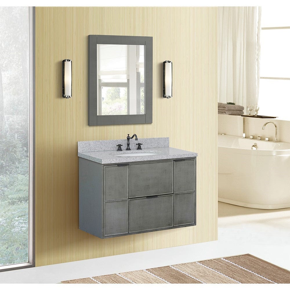 Bellaterra 37" Single Wall Mount Vanity in Linen Gray Finish