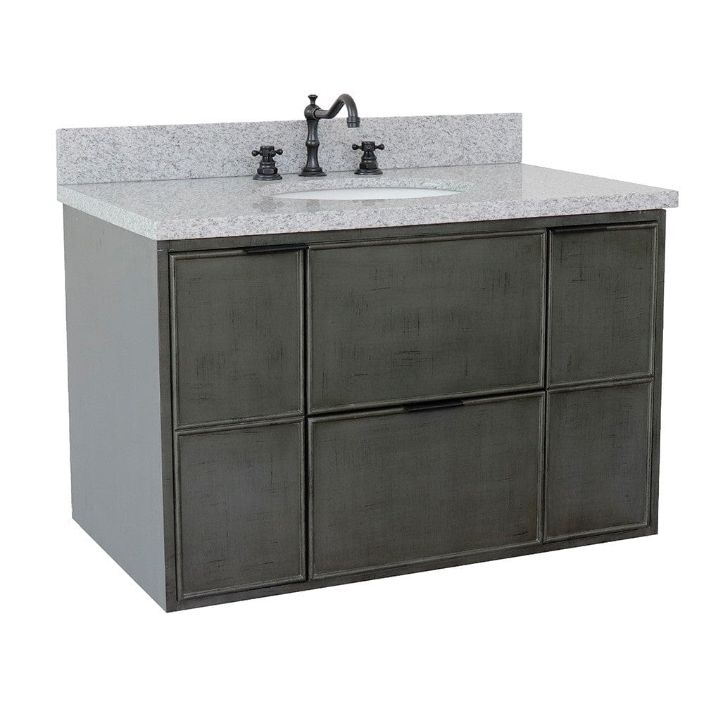 Bellaterra 37" Single Wall Mount Vanity in Linen Gray Finish