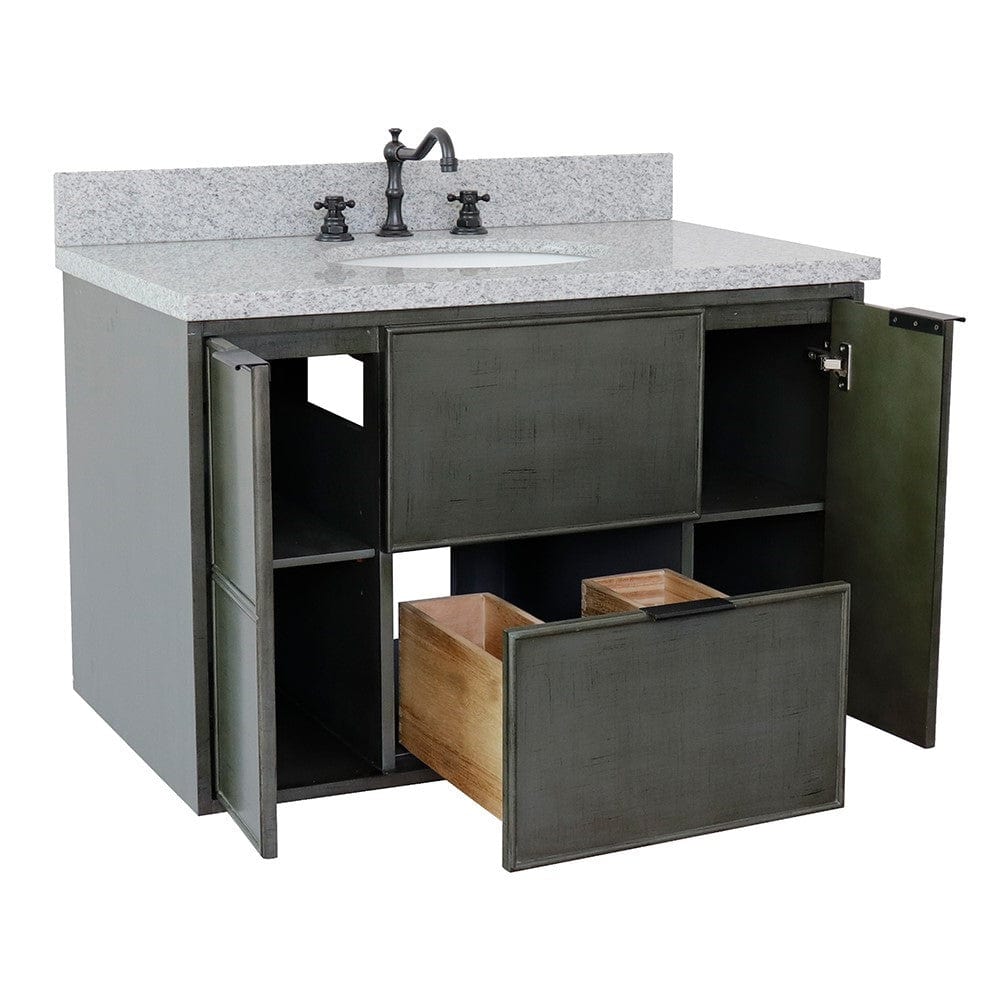 Bellaterra 37" Single Wall Mount Vanity in Linen Gray Finish