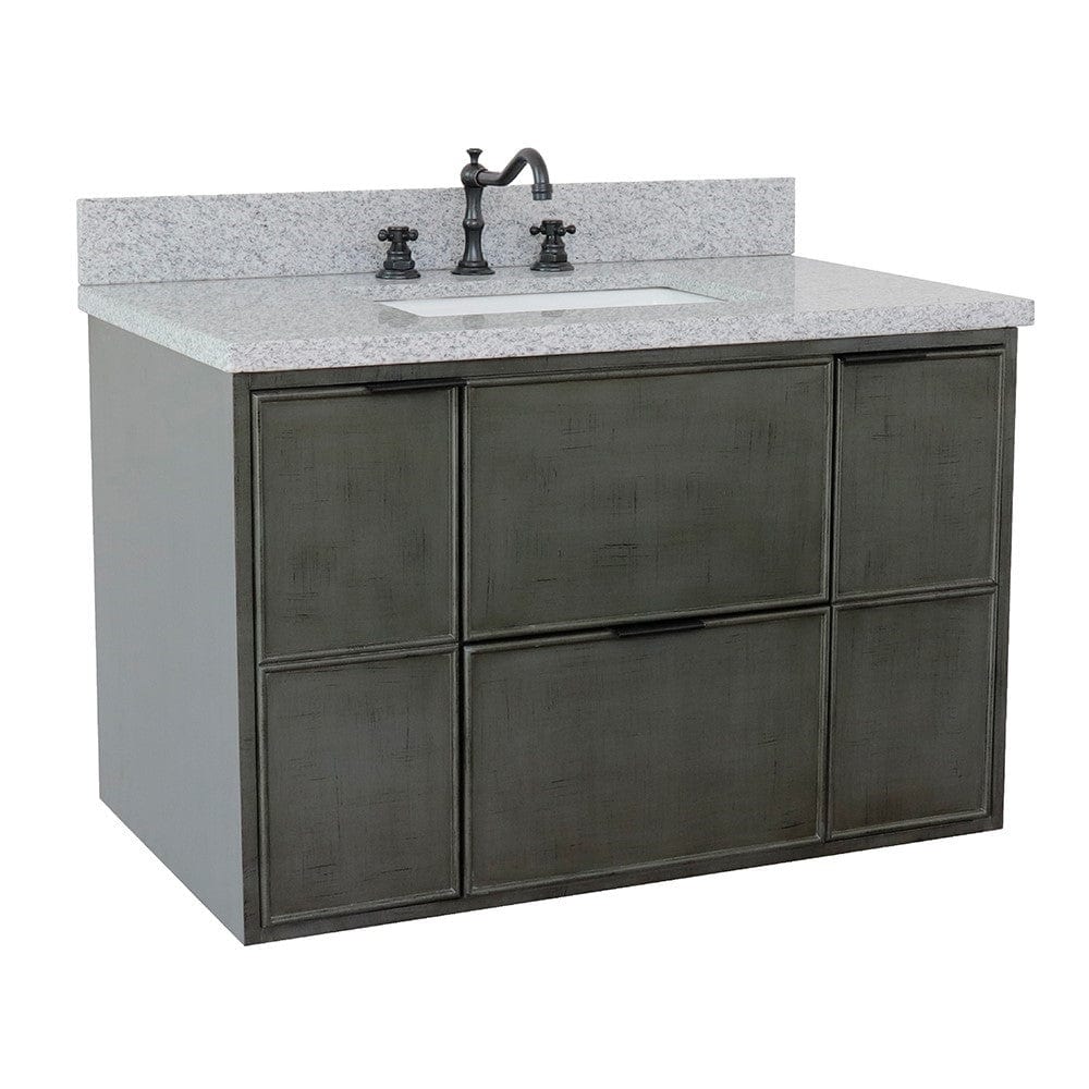 Bellaterra 37" Single Wall Mount Vanity in Linen Gray Finish