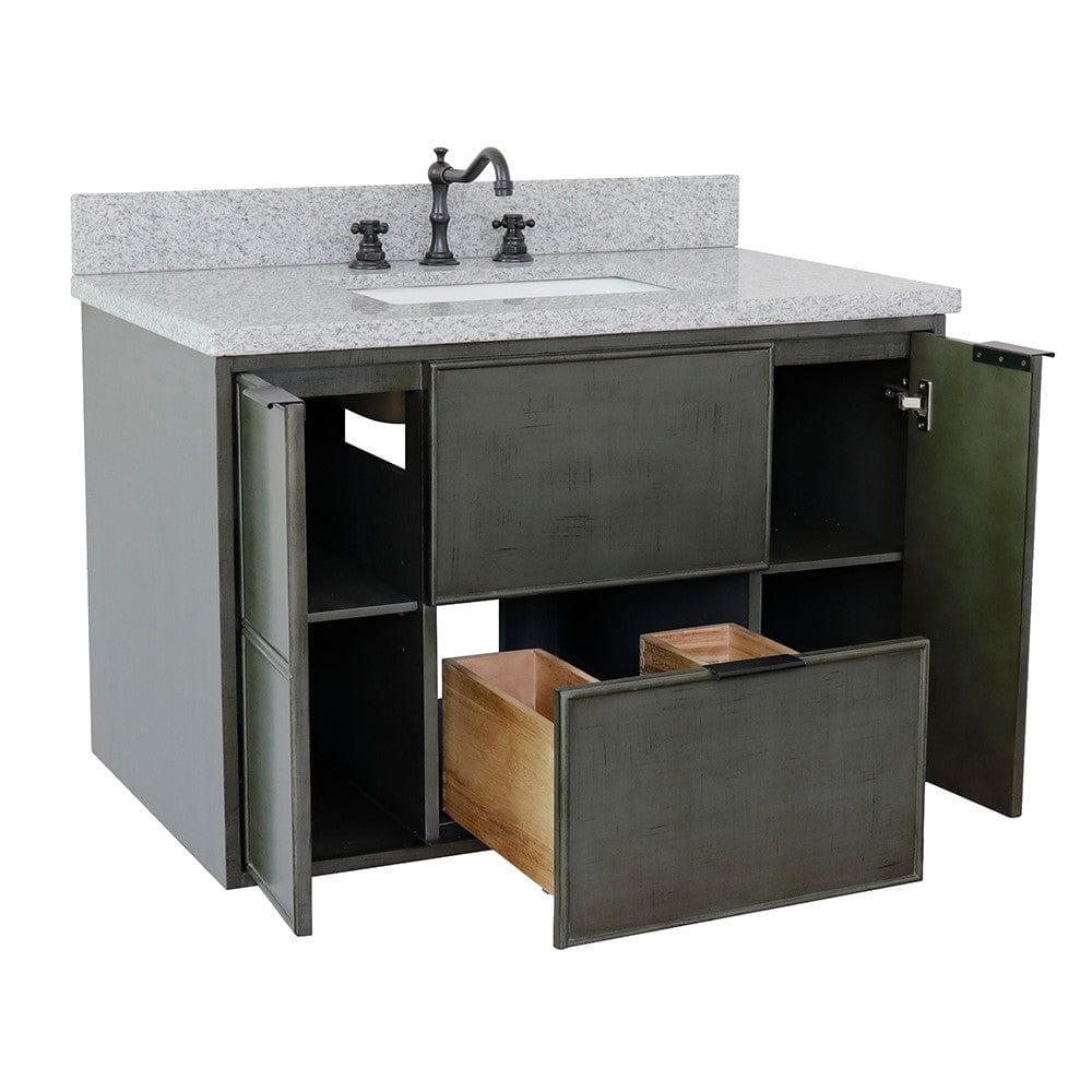 Bellaterra 37" Single Wall Mount Vanity in Linen Gray Finish