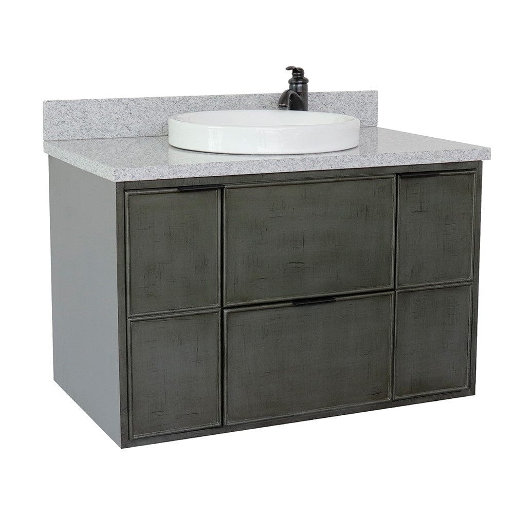 Bellaterra 37" Single Wall Mount Vanity in Linen Gray Finish