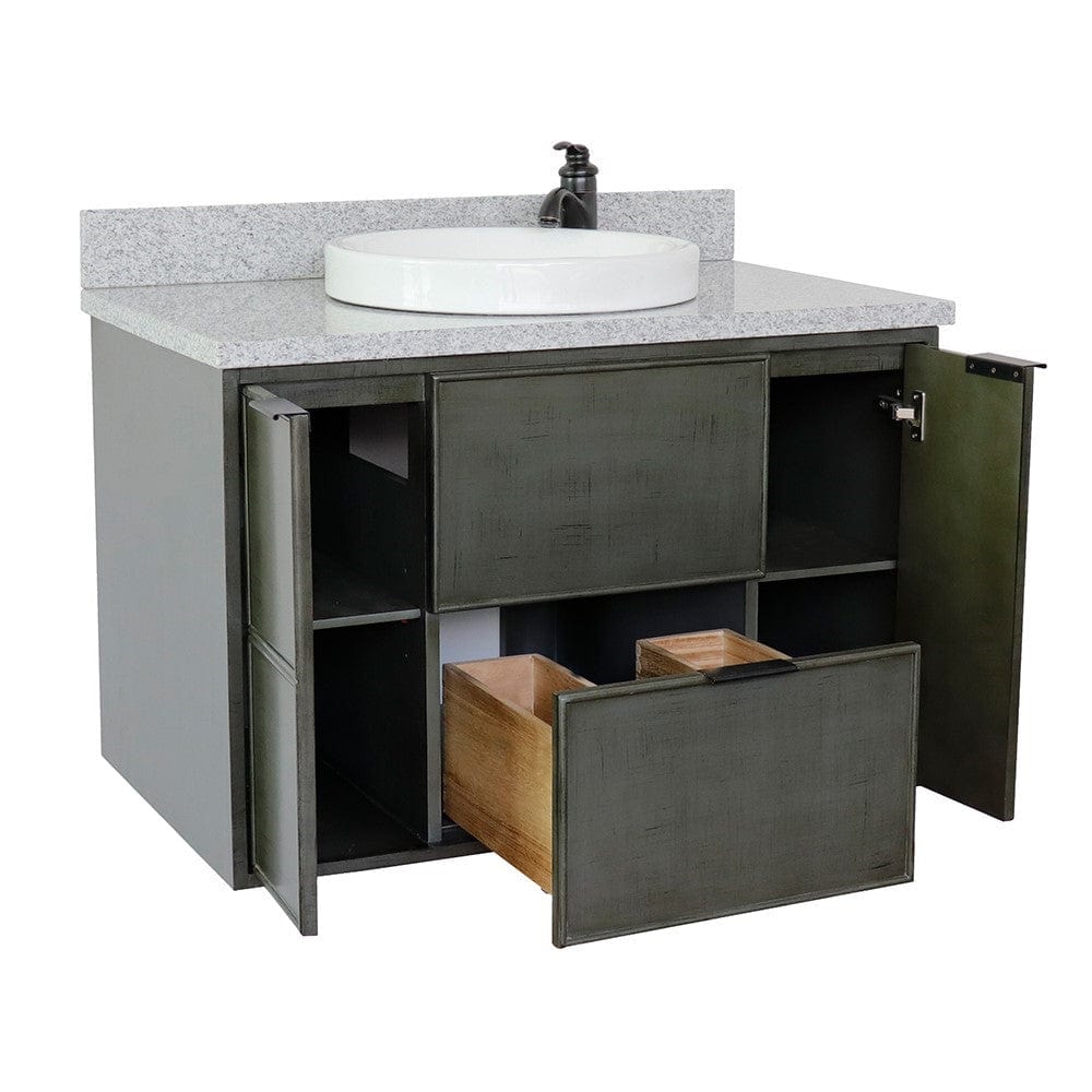 Bellaterra 37" Single Wall Mount Vanity in Linen Gray Finish