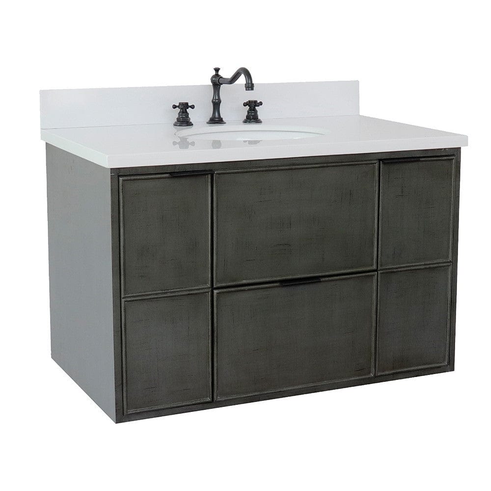 Bellaterra 37" Single Wall Mount Vanity in Linen Gray Finish