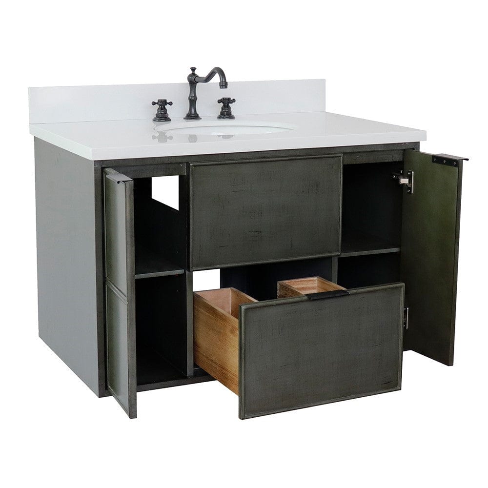 Bellaterra 37" Single Wall Mount Vanity in Linen Gray Finish