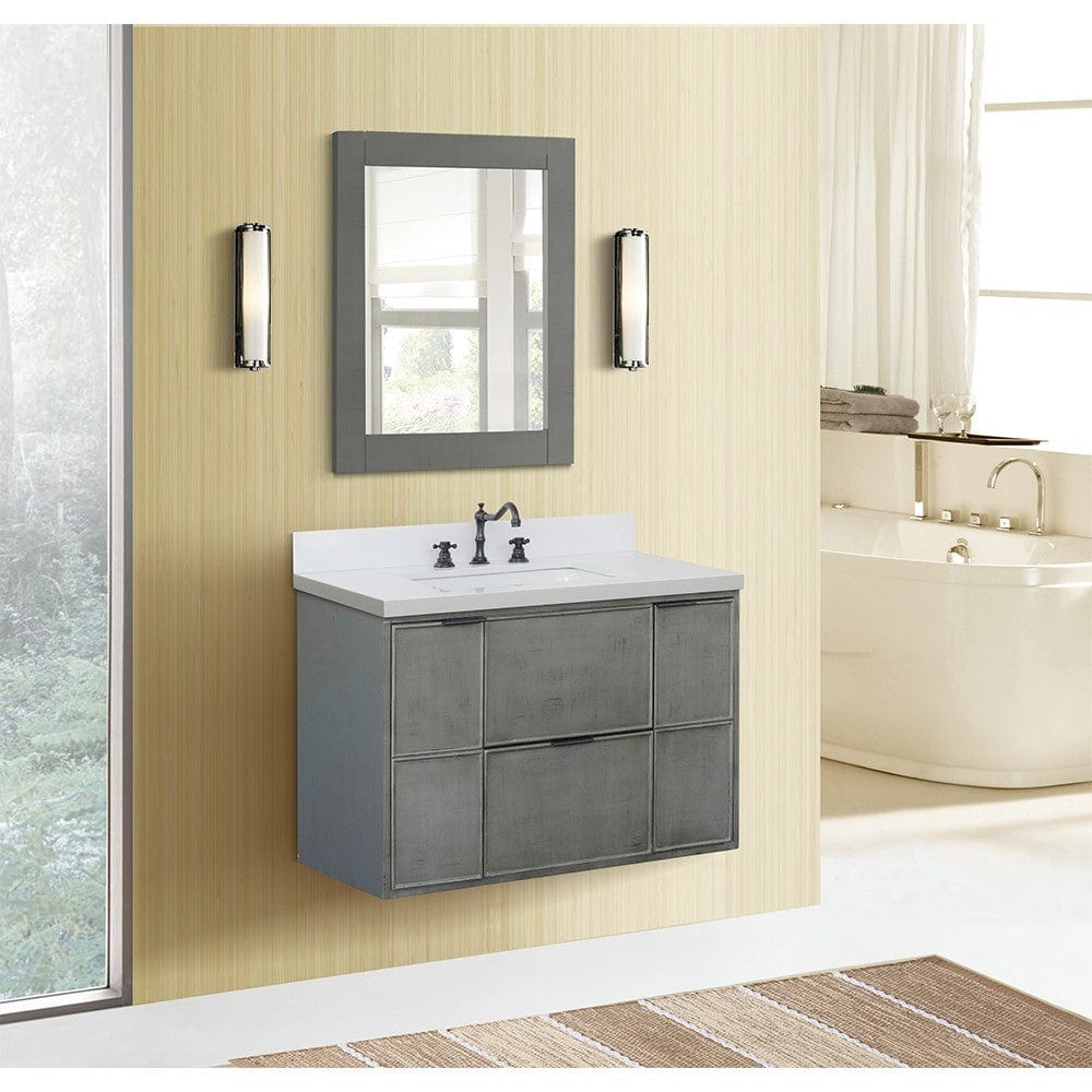 Bellaterra 37" Single Wall Mount Vanity in Linen Gray Finish