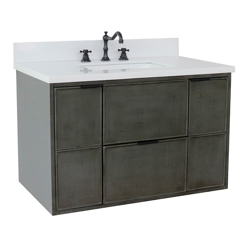 Bellaterra 37" Single Wall Mount Vanity in Linen Gray Finish