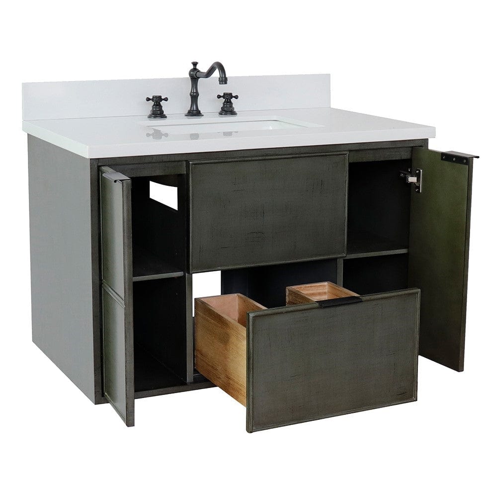 Bellaterra 37" Single Wall Mount Vanity in Linen Gray Finish