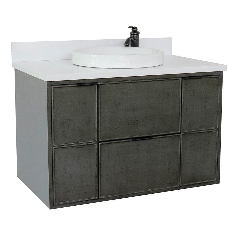 Bellaterra 37" Single Wall Mount Vanity in Linen Gray Finish