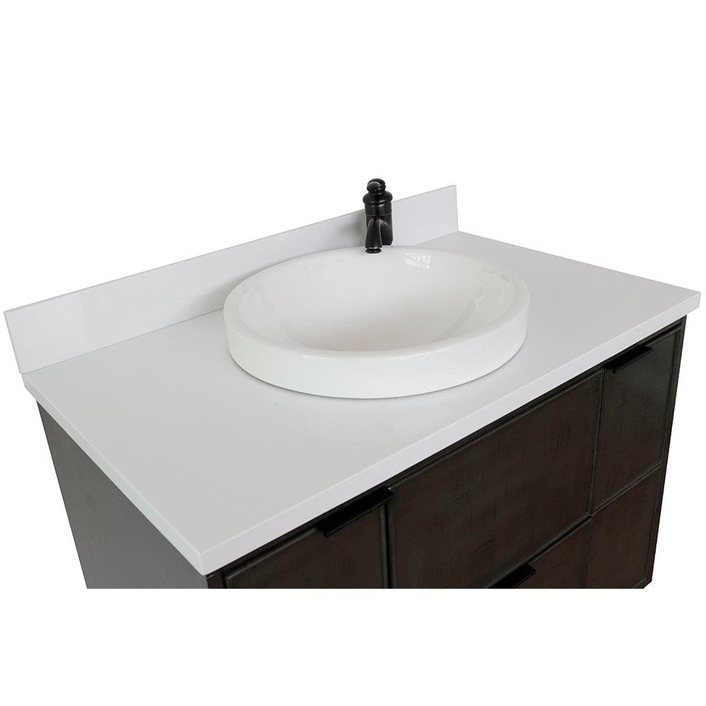 Bellaterra 37" Single Wall Mount Vanity in Linen Gray Finish