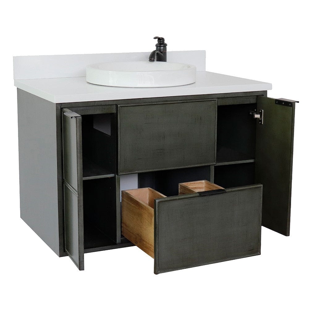 Bellaterra 37" Single Wall Mount Vanity in Linen Gray Finish