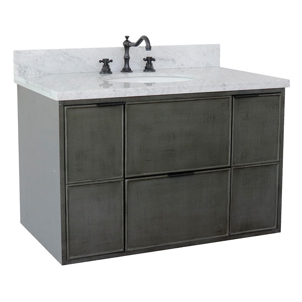 Bellaterra 37" Single Wall Mount Vanity in Linen Gray Finish