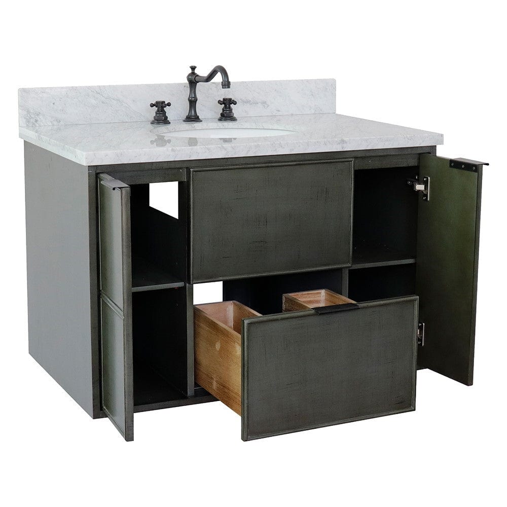 Bellaterra 37" Single Wall Mount Vanity in Linen Gray Finish