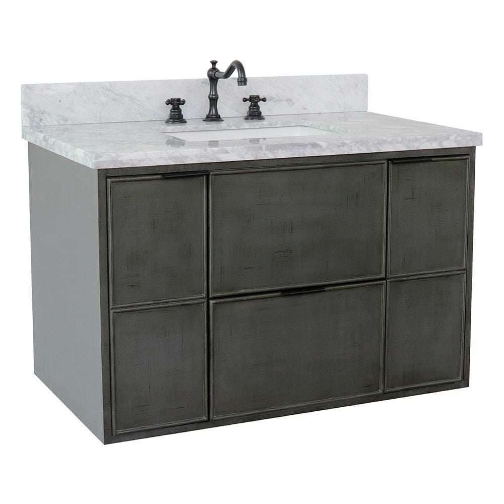 Bellaterra 37" Single Wall Mount Vanity in Linen Gray Finish