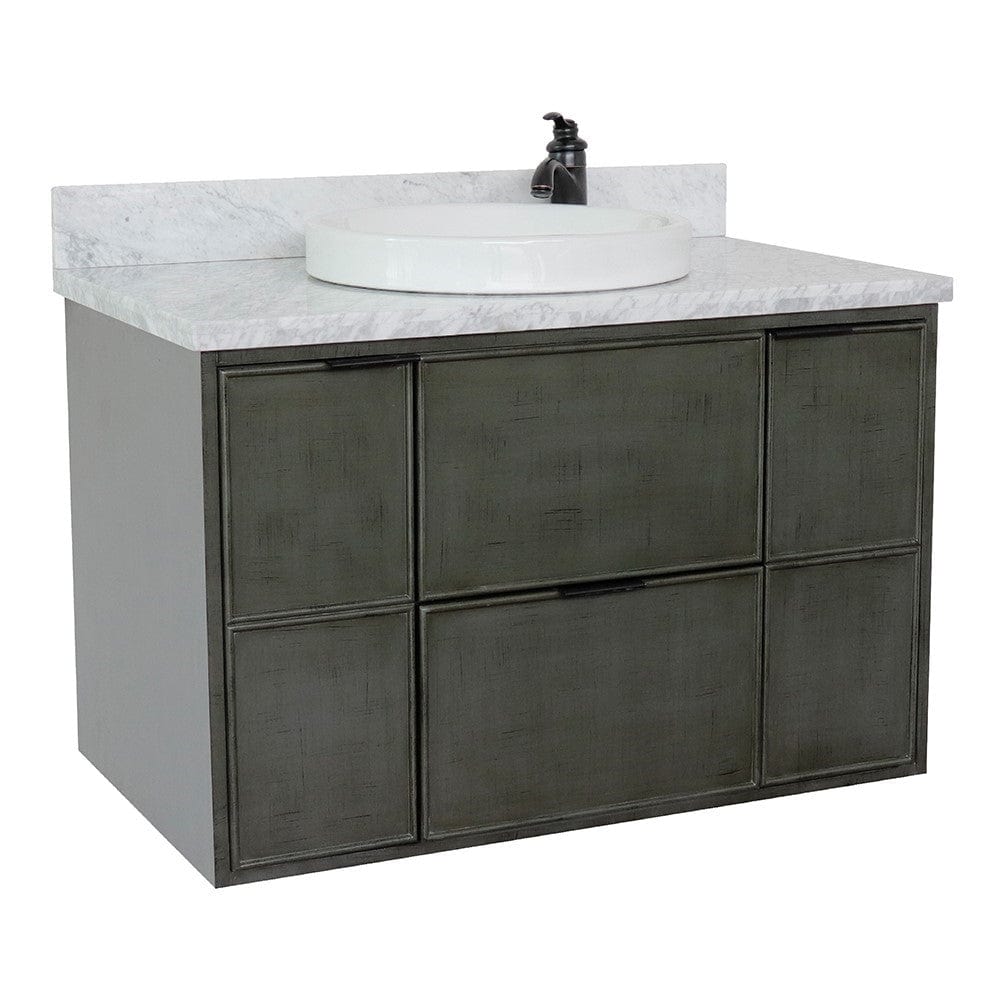 Bellaterra 37" Single Wall Mount Vanity in Linen Gray Finish