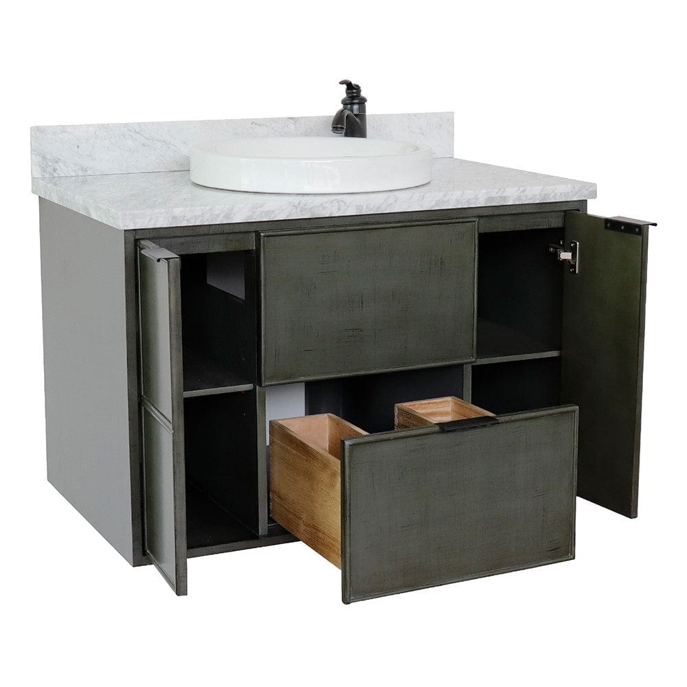 Bellaterra 37" Single Wall Mount Vanity in Linen Gray Finish