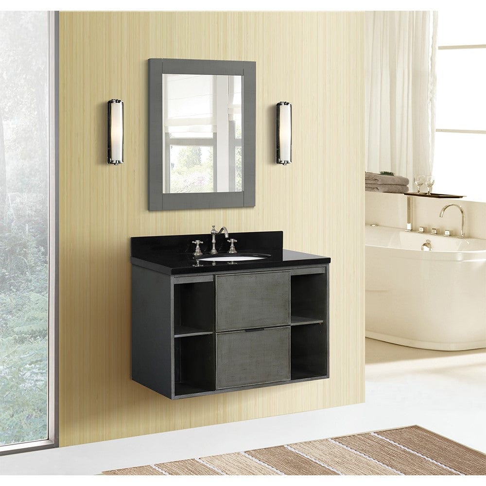 Bellaterra 37" Single Wall Mount Vanity in Linen Gray Finish