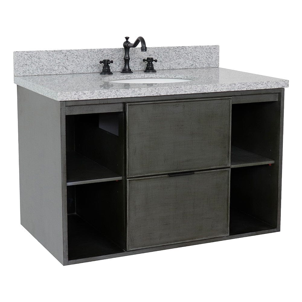 Bellaterra 37" Single Wall Mount Vanity in Linen Gray Finish