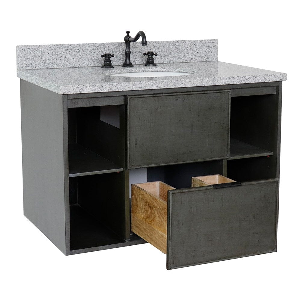 Bellaterra 37" Single Wall Mount Vanity in Linen Gray Finish