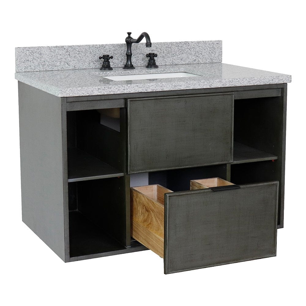 Bellaterra 37" Single Wall Mount Vanity in Linen Gray Finish