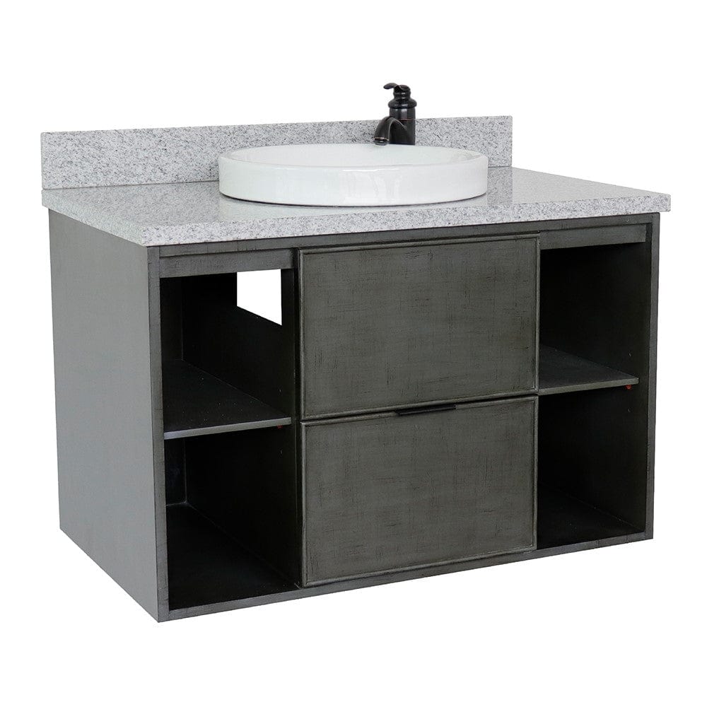 Bellaterra 37" Single Wall Mount Vanity in Linen Gray Finish