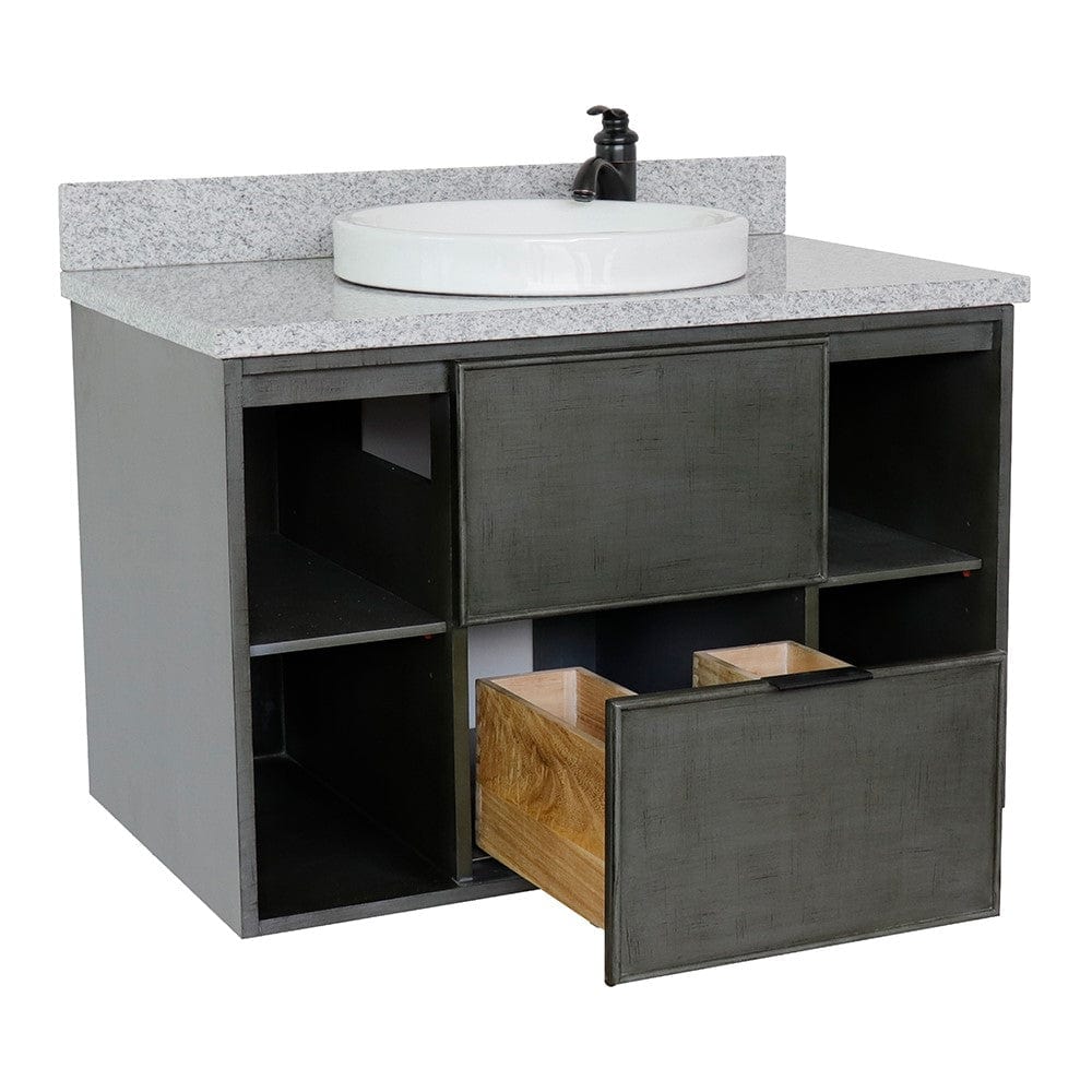 Bellaterra 37" Single Wall Mount Vanity in Linen Gray Finish