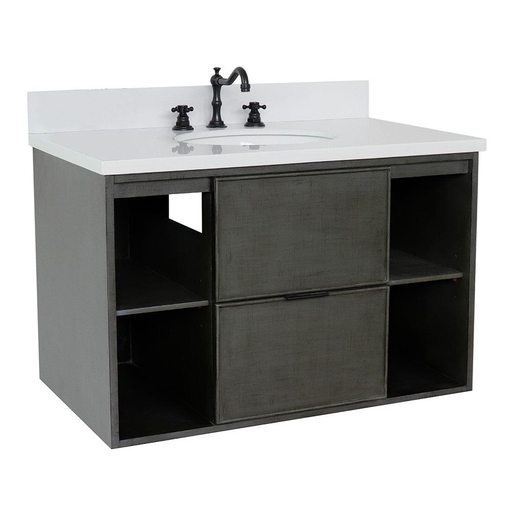 Bellaterra 37" Single Wall Mount Vanity in Linen Gray Finish