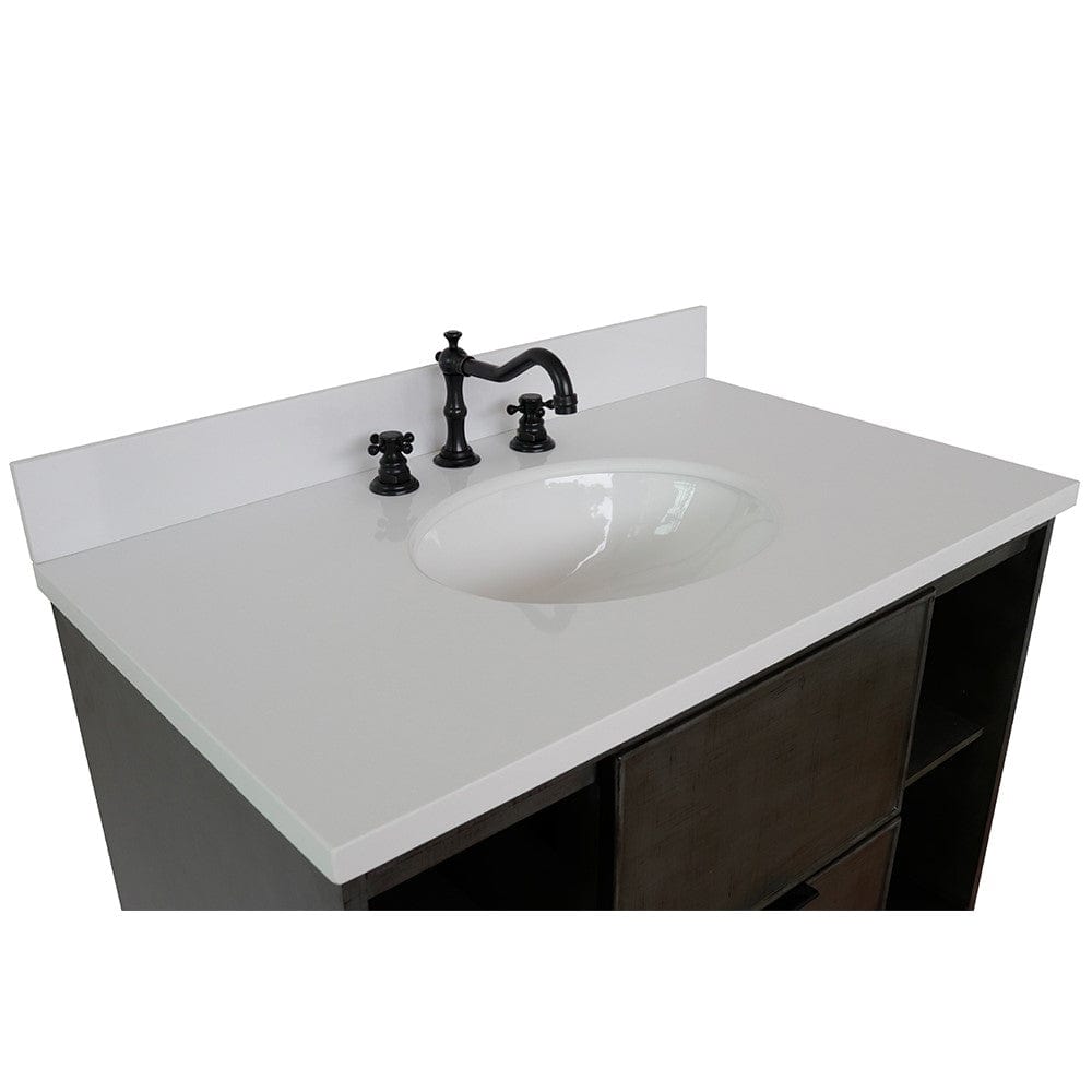 Bellaterra 37" Single Wall Mount Vanity in Linen Gray Finish