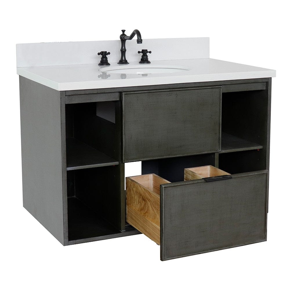 Bellaterra 37" Single Wall Mount Vanity in Linen Gray Finish