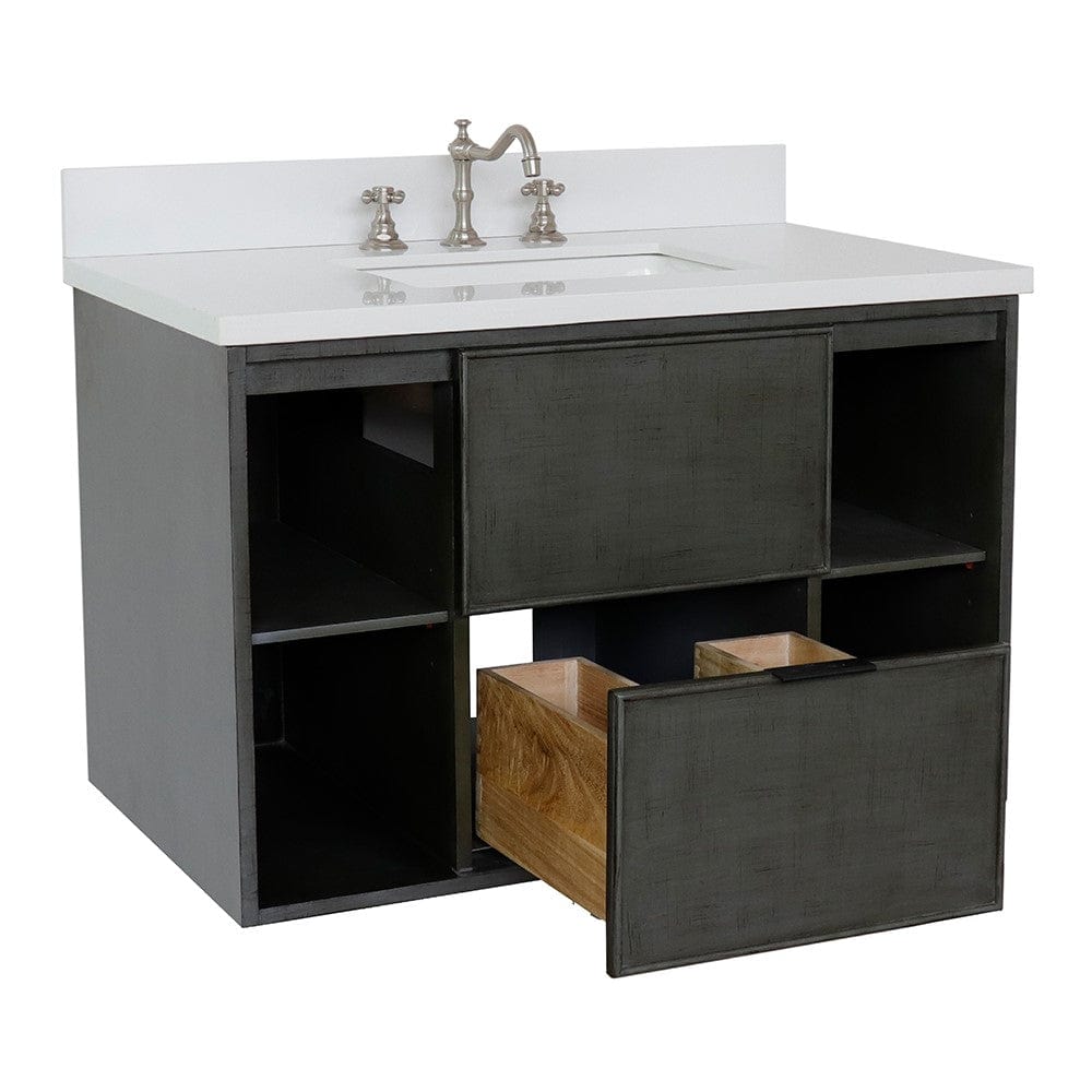 Bellaterra 37" Single Wall Mount Vanity in Linen Gray Finish