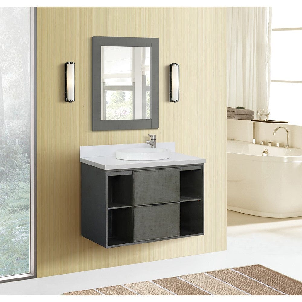 Bellaterra 37" Single Wall Mount Vanity in Linen Gray Finish