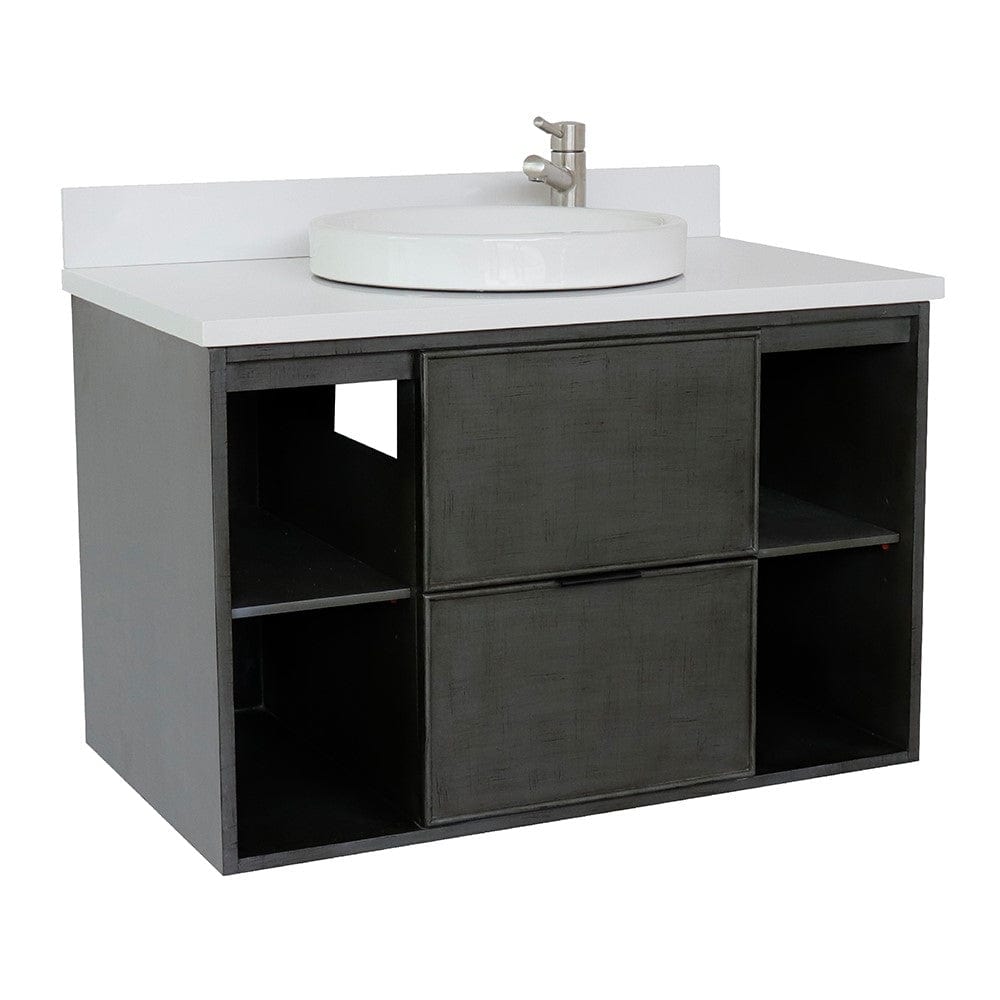 Bellaterra 37" Single Wall Mount Vanity in Linen Gray Finish