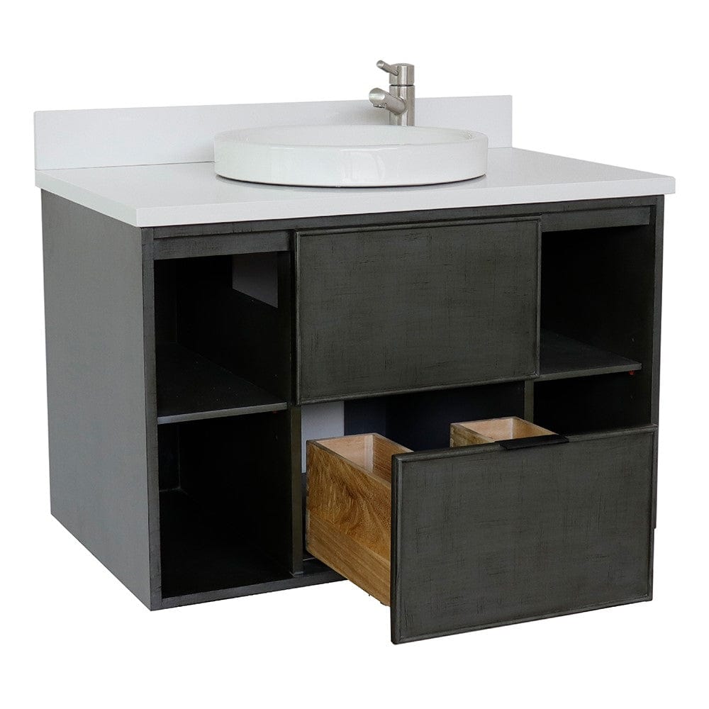 Bellaterra 37" Single Wall Mount Vanity in Linen Gray Finish