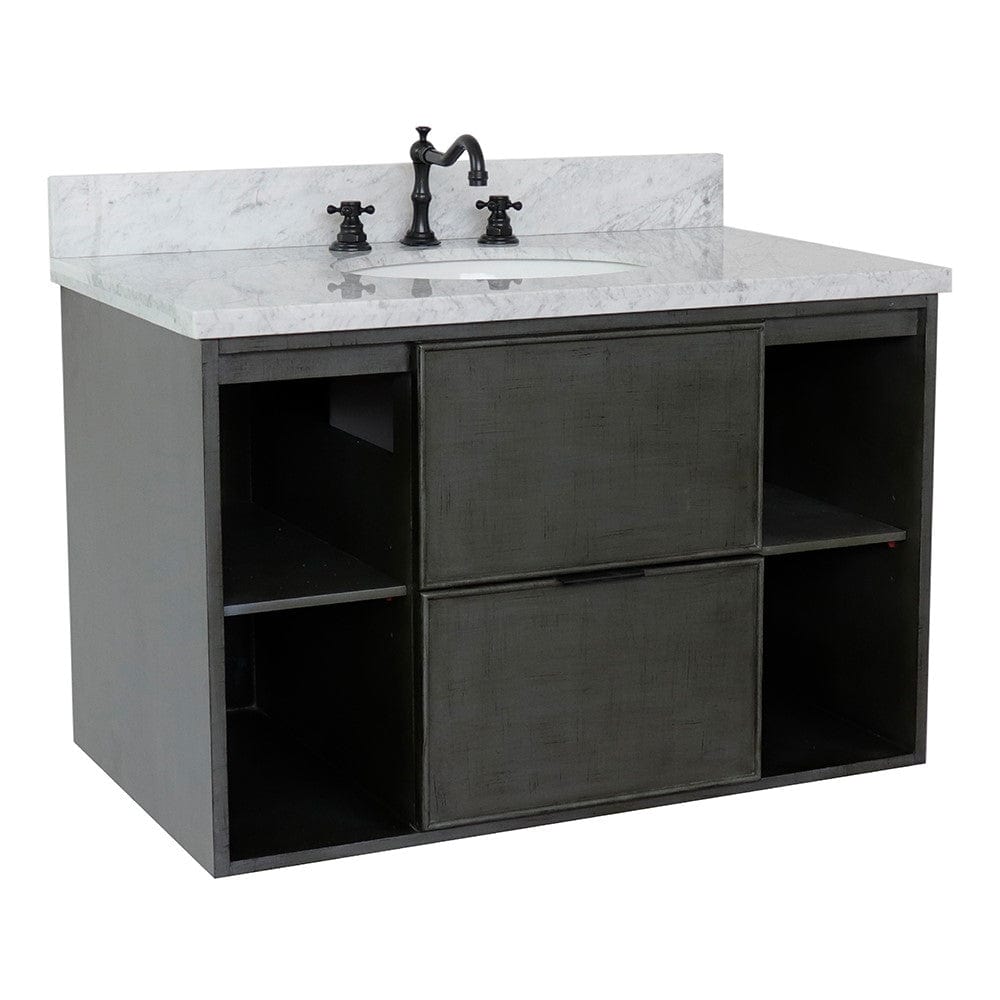 Bellaterra 37" Single Wall Mount Vanity in Linen Gray Finish