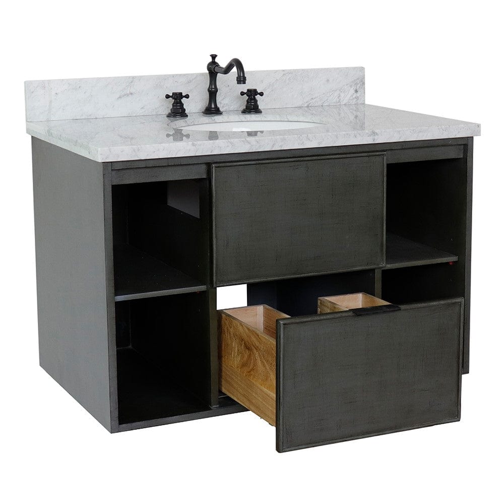 Bellaterra 37" Single Wall Mount Vanity in Linen Gray Finish