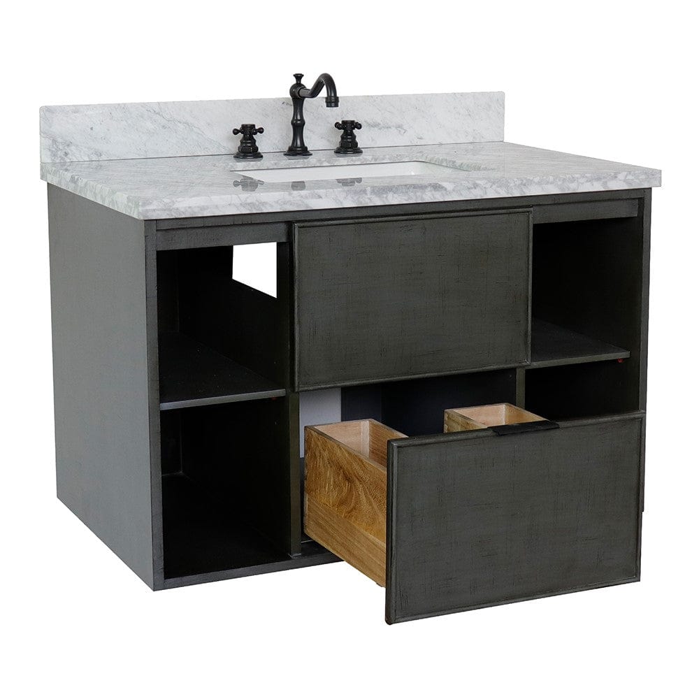 Bellaterra 37" Single Wall Mount Vanity in Linen Gray Finish