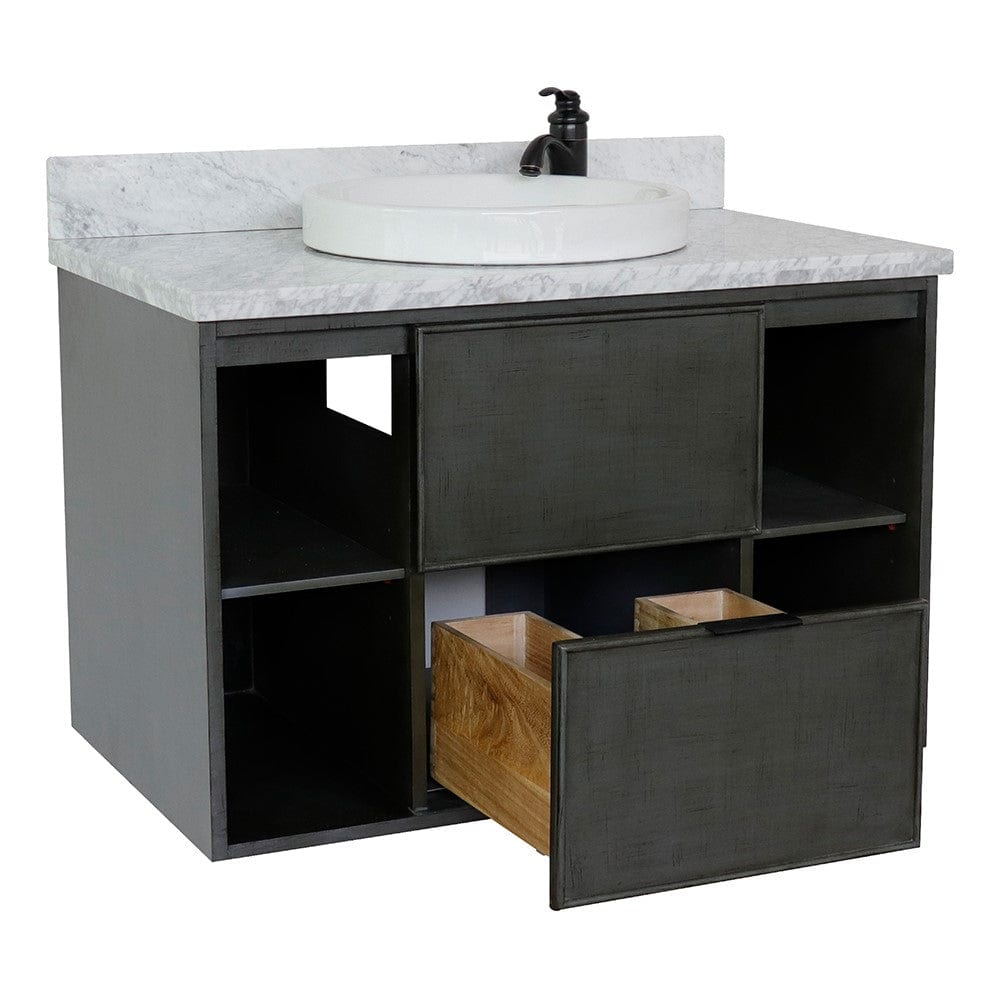 Bellaterra 37" Single Wall Mount Vanity in Linen Gray Finish