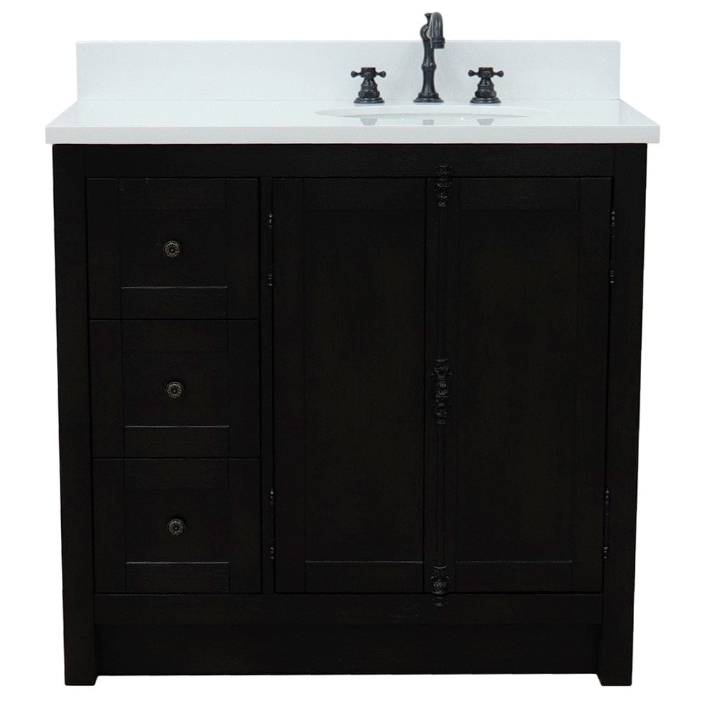 Bellaterra 37" Single Vanity in Brown Ash Finish Right doors/Right Sink 400100-37R-BA