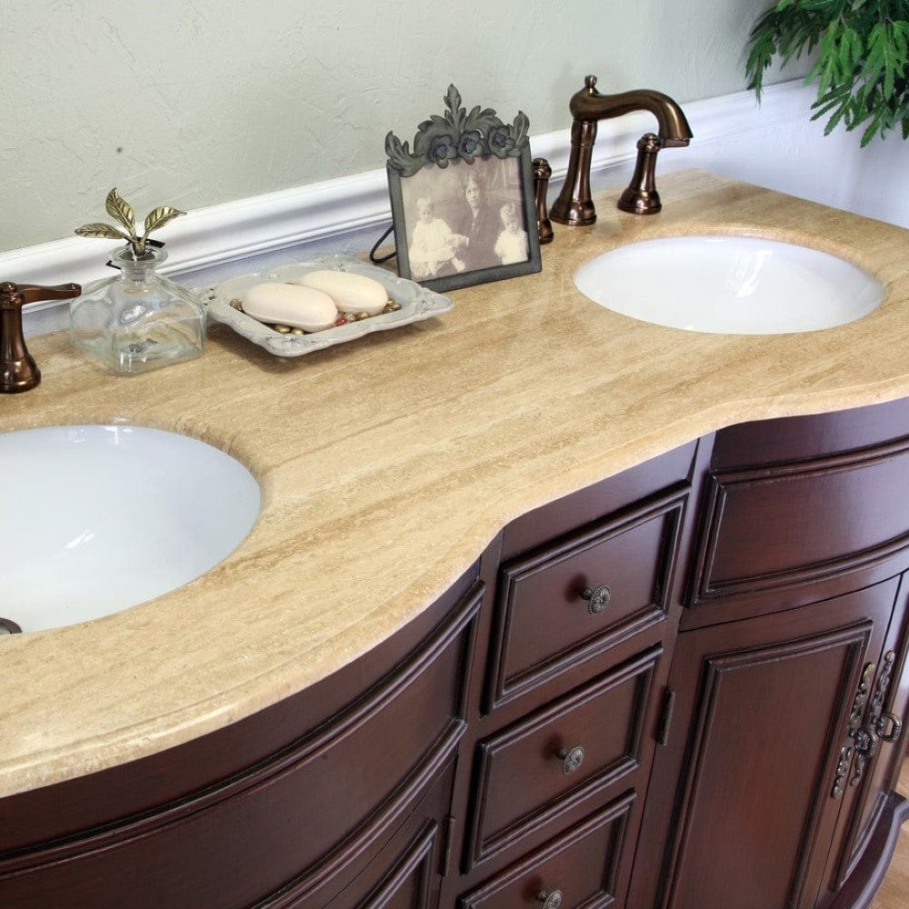 Bellaterra 62 in Double sink vanity-wood-walnut-travertine 603316