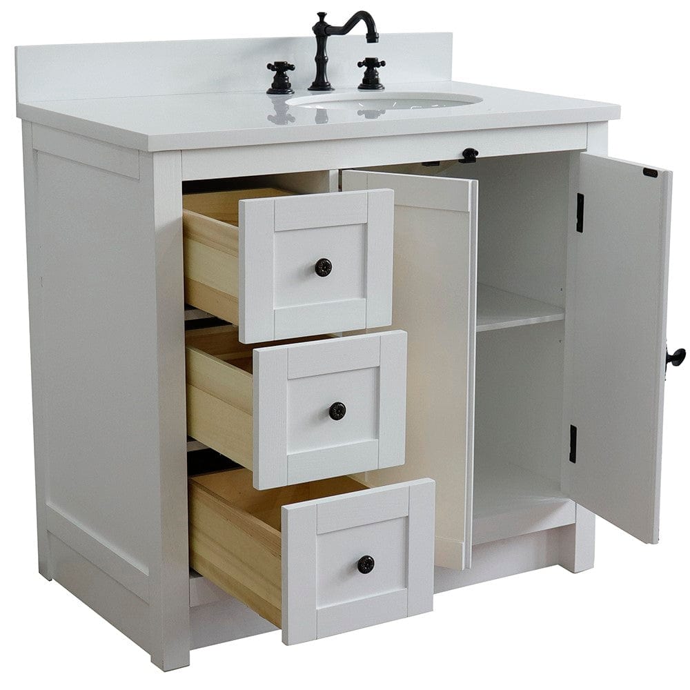 Bellaterra 37" Single vanity in Glacier Ash Finish - Right doors/Right Sink 400100-37R-GA