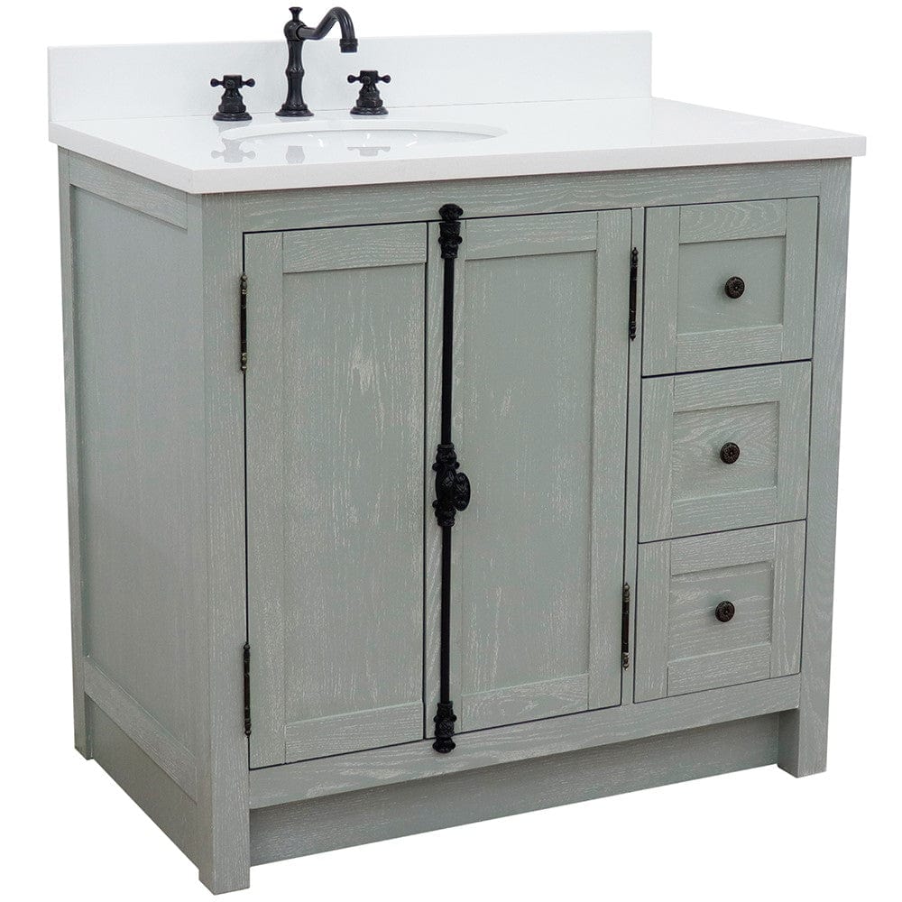 Bellaterra 37" Single vanity in Gray Ash Finish - Left doors/Left Sink 400100-37L-GYA