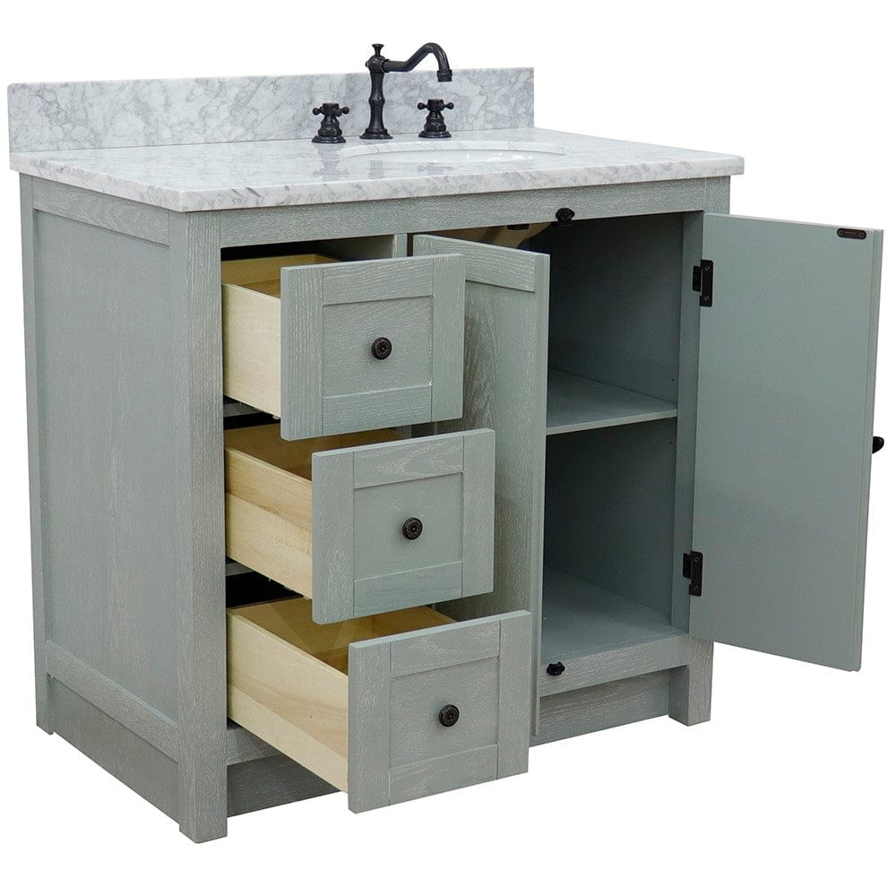 Bellaterra 37" Single vanity in Gray Ash Finish - Right doors/Right Sink 400100-37R-GYA