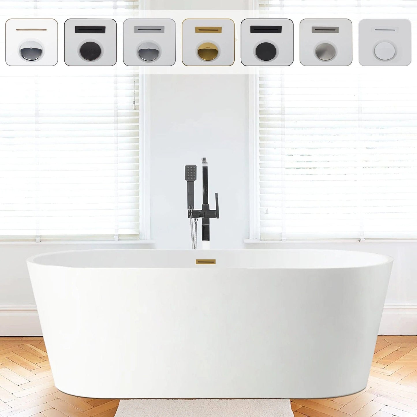 Vanity Art 54" Freestanding White Acrylic Bathtub