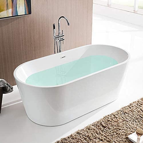 Vanity Art 54" Freestanding White Acrylic Bathtub