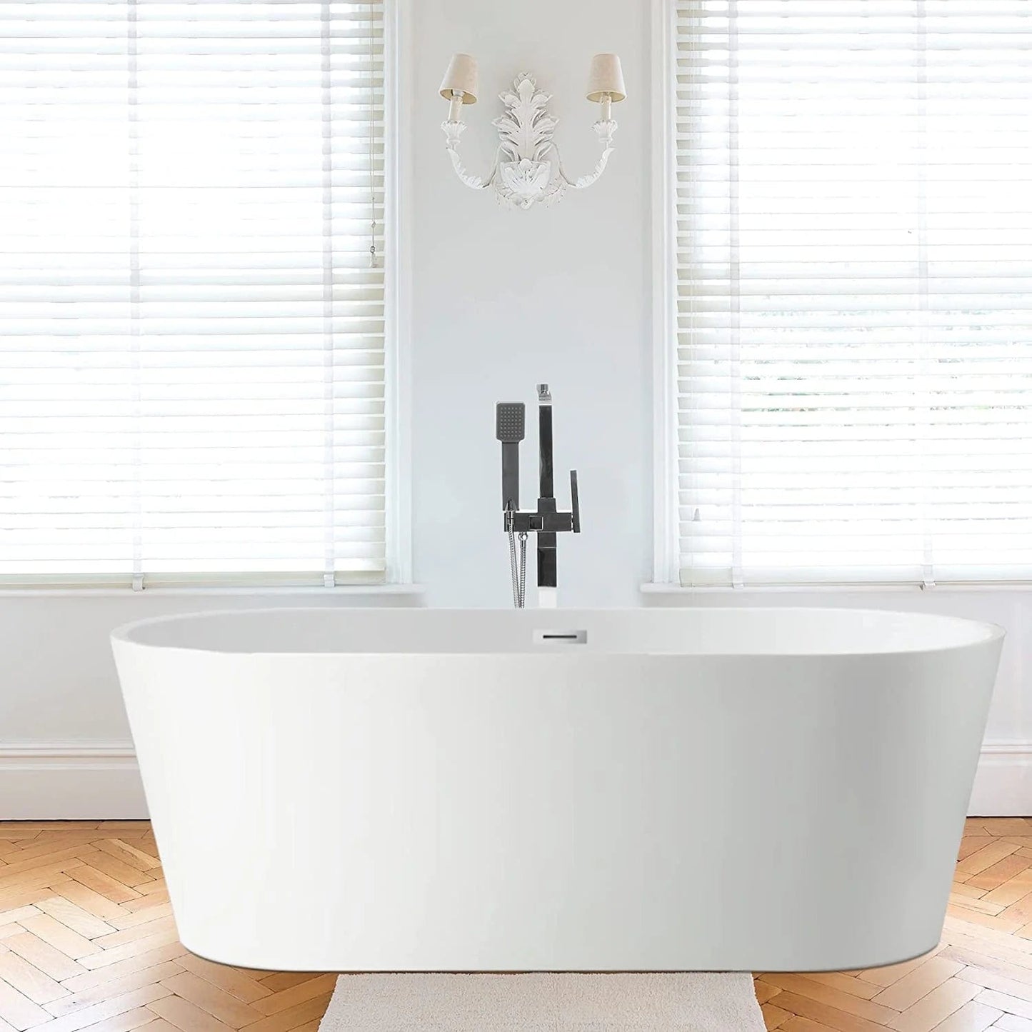 Vanity Art 54" Freestanding White Acrylic Bathtub