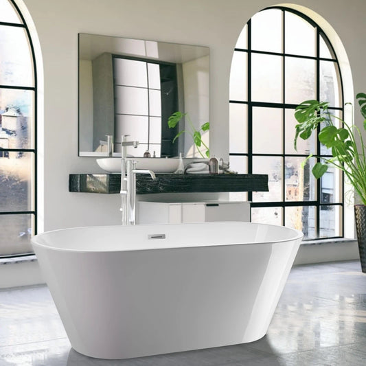 Vanity Art 54" X 29" Non-Slip White Acrylic Freestanding Soaking Bathtub