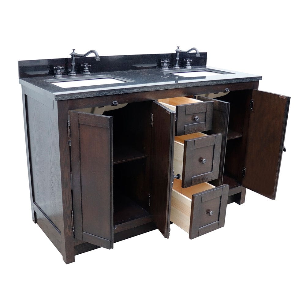 Bellaterra 55" Double Vanity in Brown Ash Finish Rectangle Sink