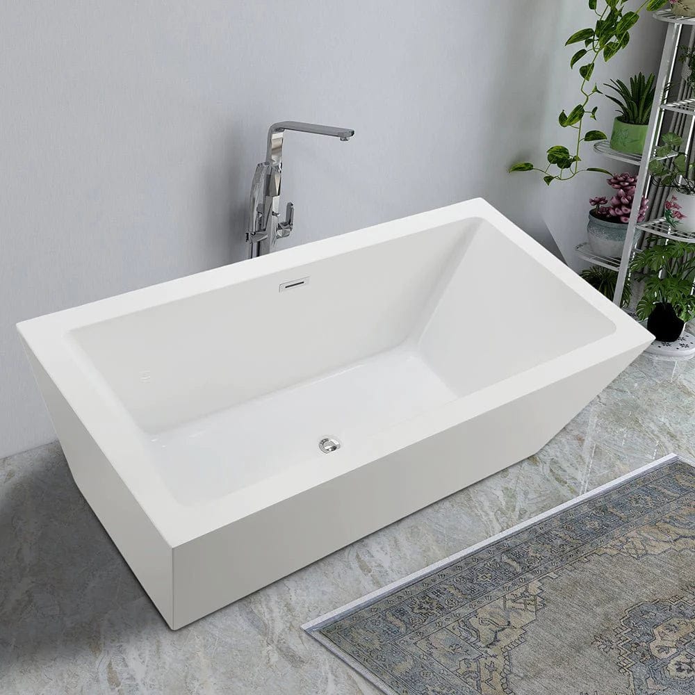 Vanity Art 59" or 66.9" Freestanding White Acrylic Bathtub