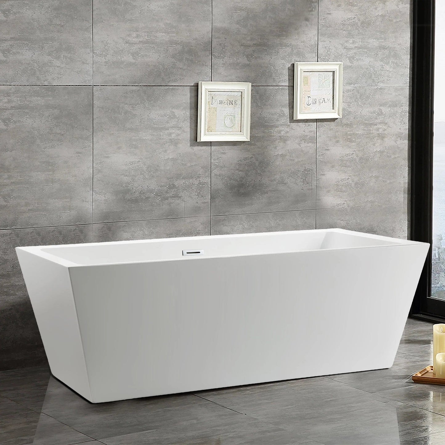 Vanity Art 59" or 66.9" Freestanding White Acrylic Bathtub