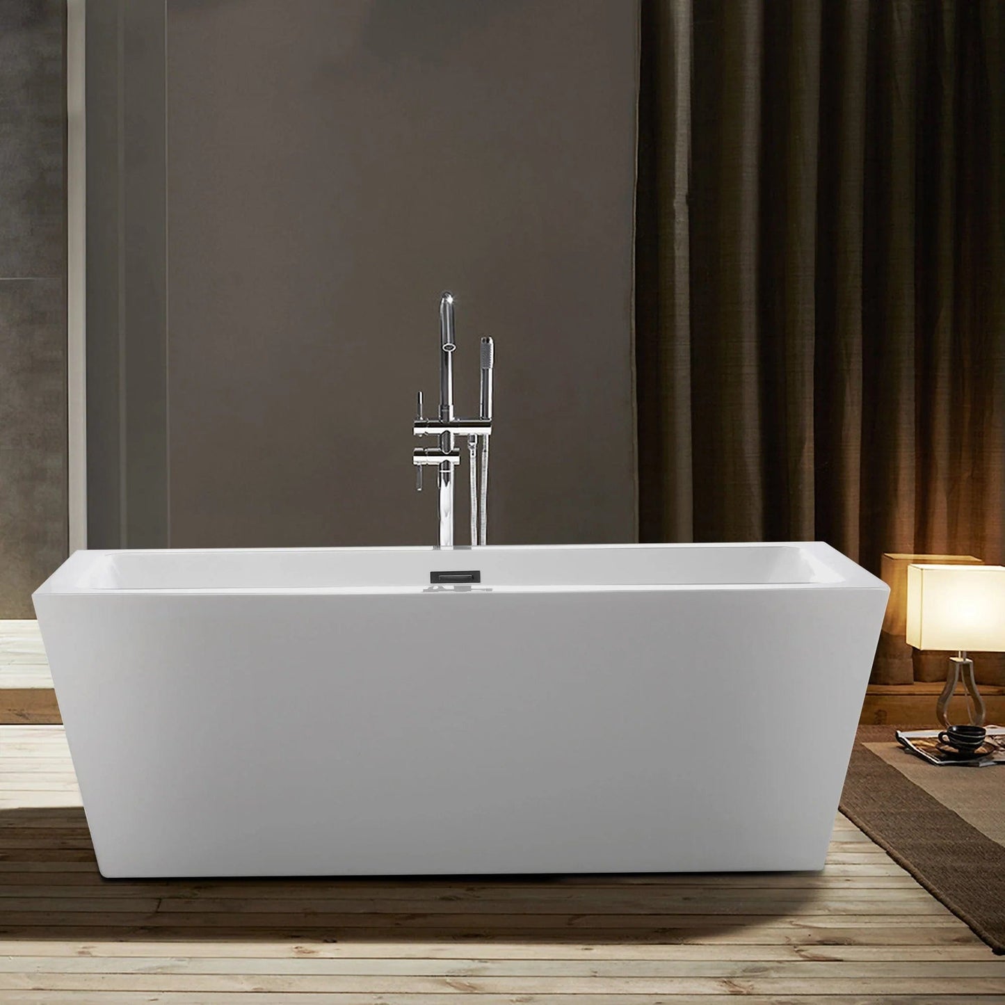 Vanity Art 59" or 66.9" Freestanding White Acrylic Bathtub